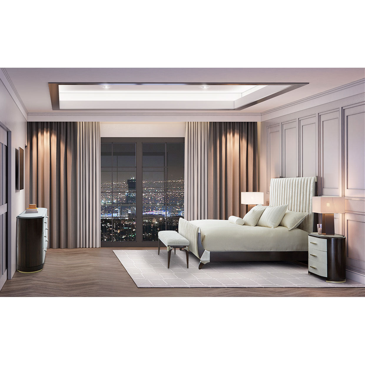 Paris Chic Espresso/Doeskin Eastern King Sleigh Bed