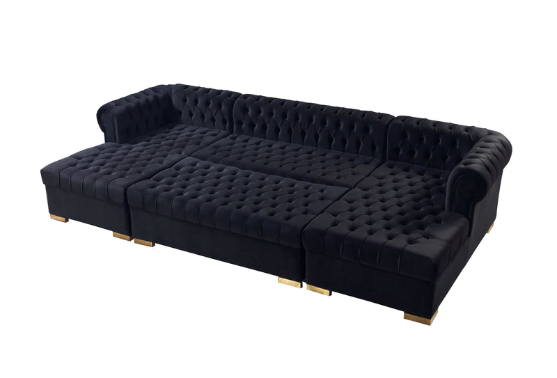Eleanor Black Velvet Double Chaise "U" Shape Sectional Sofa - Ornate Home