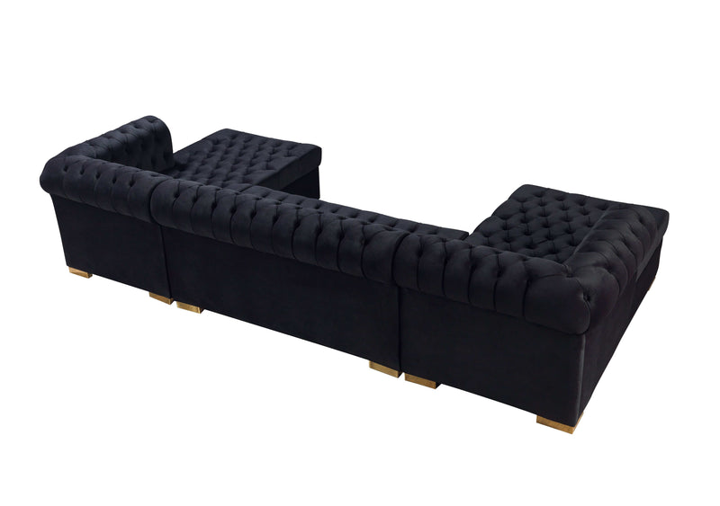 Eleanor Black Velvet Double Chaise "U" Shape Sectional Sofa - Ornate Home