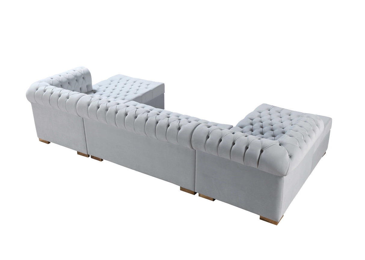 Eleanor Pearl White Velvet Double Chaise "U" Shape Sectional Sofa - Ornate Home