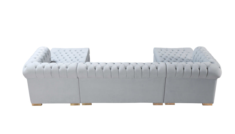 Eleanor Pearl White Velvet Double Chaise "U" Shape Sectional Sofa - Ornate Home