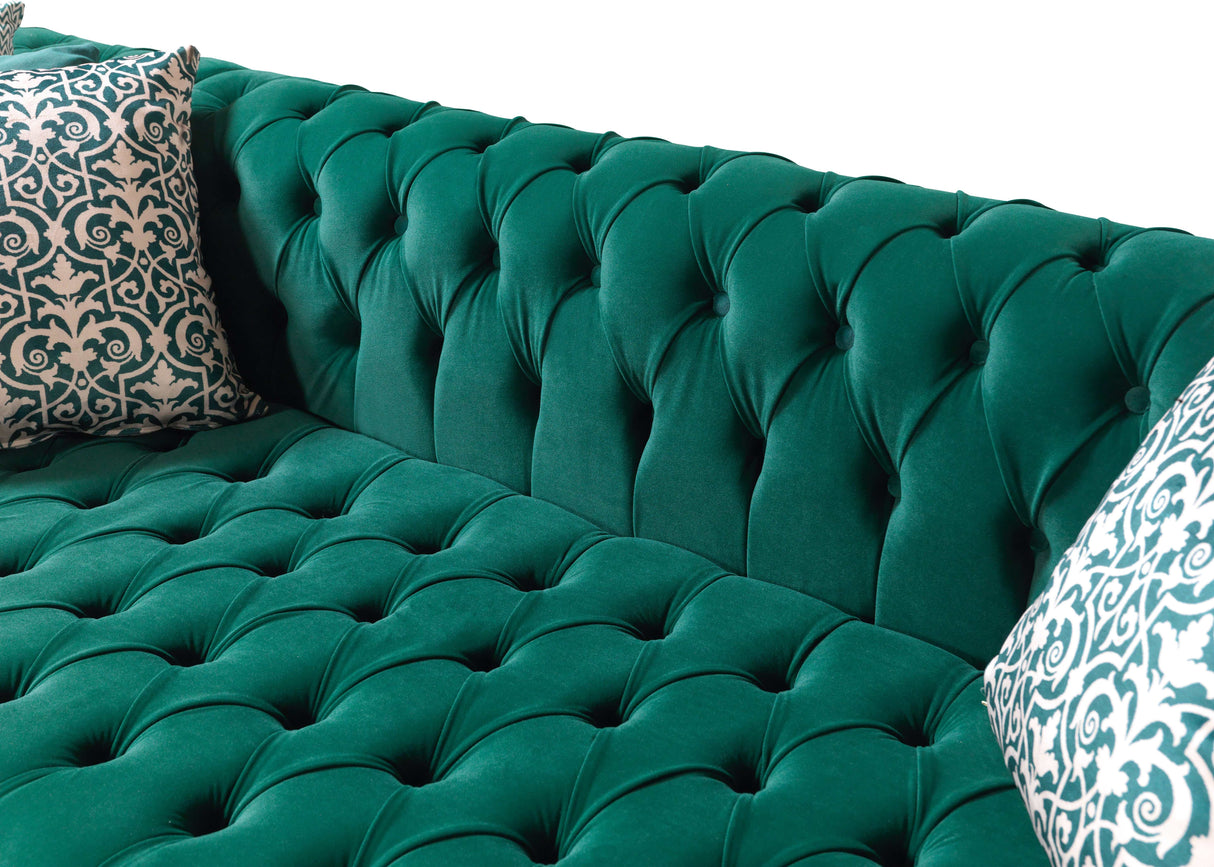 Eleanor Green Velvet Double Chaise "U" Shape Sectional Sofa - Ornate Home