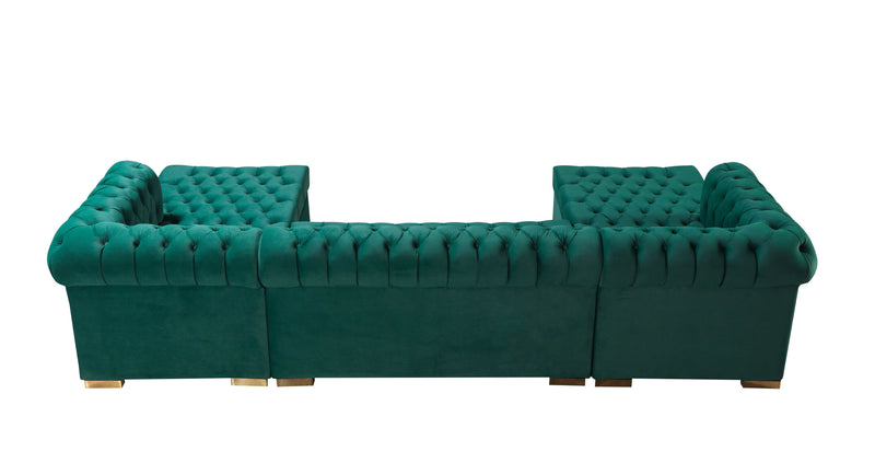 Eleanor Green Velvet Double Chaise "U" Shape Sectional Sofa - Ornate Home