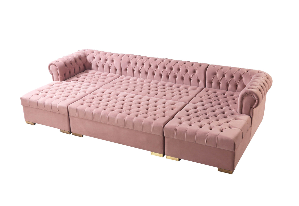 Eleanor Pink Velvet Double Chaise "U" Shape Sectional Sofa - Ornate Home