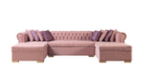 Eleanor Pink Velvet Double Chaise "U" Shape Sectional Sofa - Ornate Home