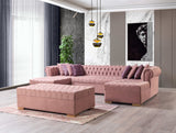 Eleanor Pink Velvet Double Chaise "U" Shape Sectional Sofa - Ornate Home