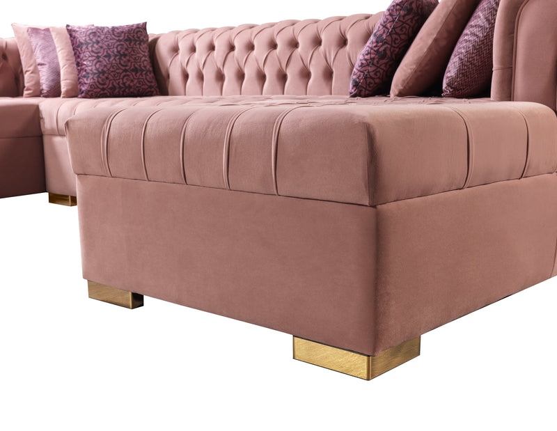 Eleanor Pink Velvet Double Chaise "U" Shape Sectional Sofa
