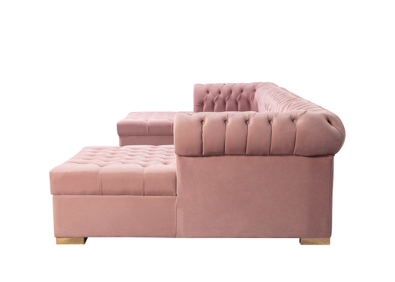 Eleanor Pink Velvet Double Chaise "U" Shape Sectional Sofa