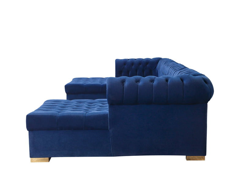 Eleanor Navy Velvet Double Chaise "U" Shape Sectional Sofa - Ornate Home