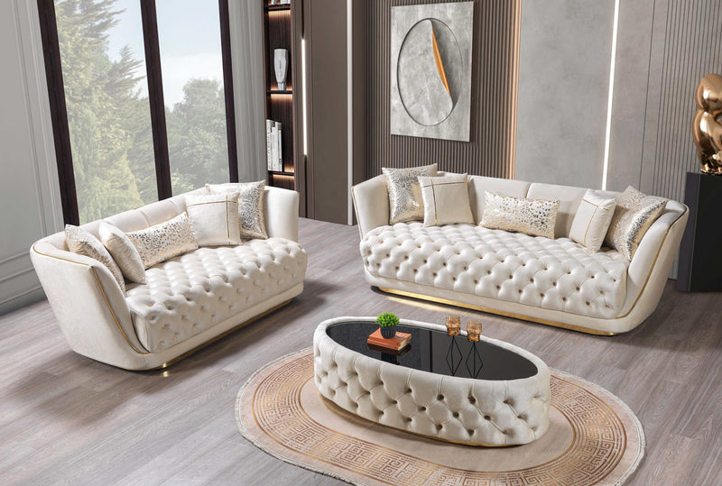 Daphne Ivory Velvet Living Room Set / 2pc - Ornate Home