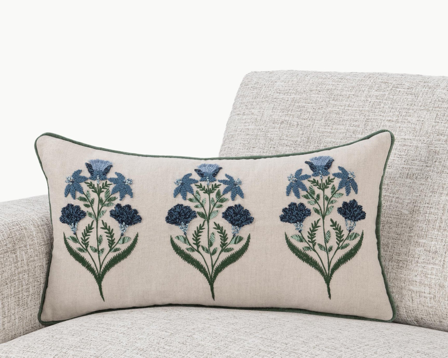 NV Belcourt Floral Natural/Blue 14x26 Throw Pillow (Set of 2) - Ornate Home