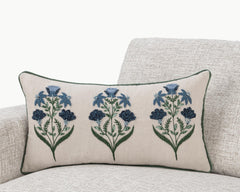 NV Belcourt Floral Natural/Blue 14x26 Throw Pillow (Set of 2) - Ornate Home