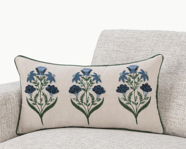 NV Belcourt Floral Natural/Blue 14x26 Throw Pillow (Set of 2) - Ornate Home