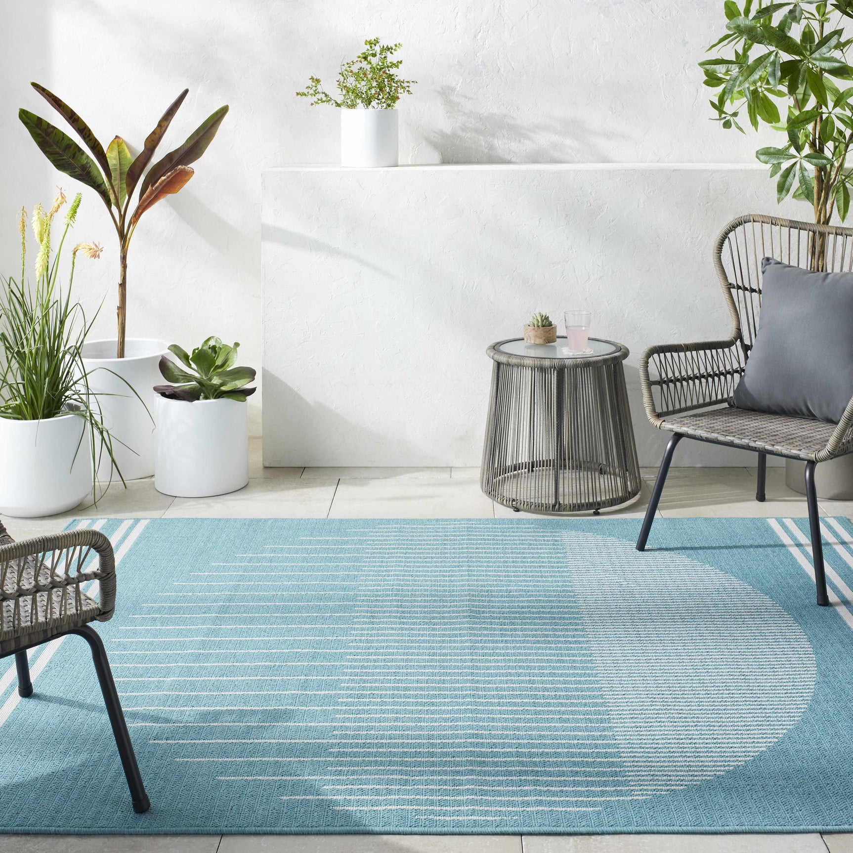 Nabil Aqua Outdoor Area Rug - Clearance - Ornate Home