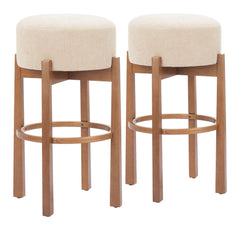 Nade Beige & Walnut Barstool (Set of 2) - Ornate Home
