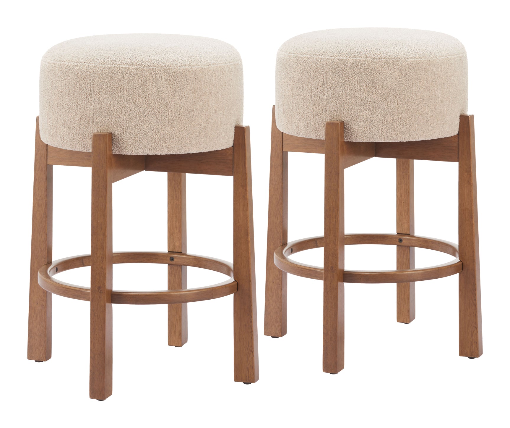 Nade Beige & Walnut Counter Stool (Set of 2) - Ornate Home