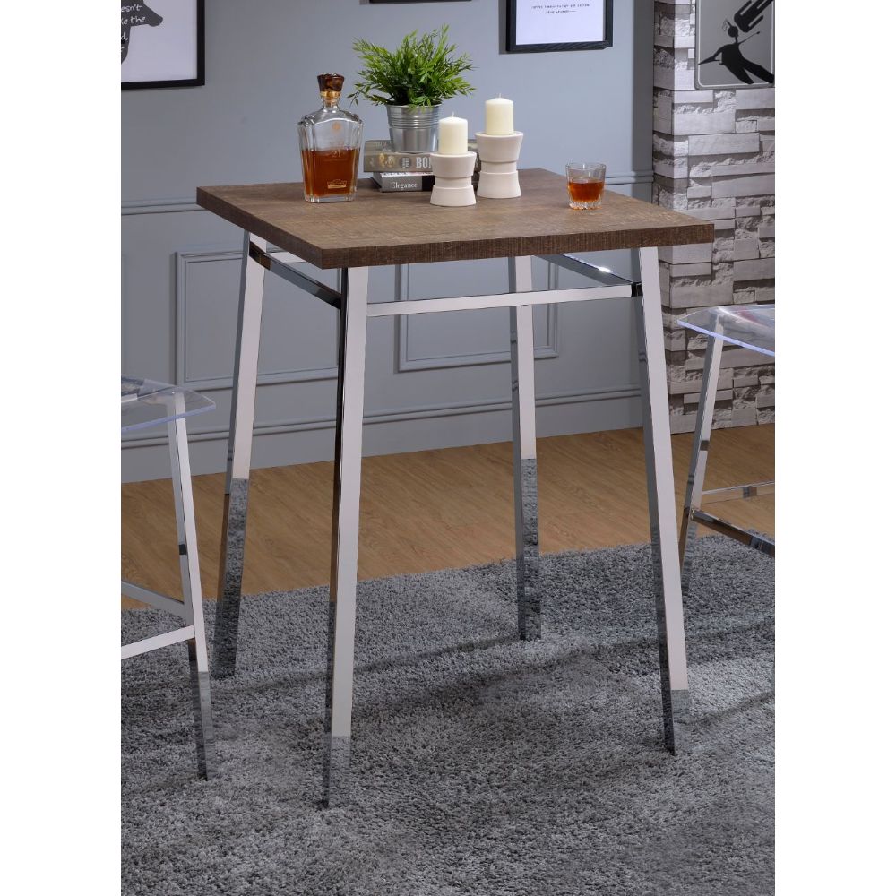 Nadie Square Bar Table in Chrome and Oak - Ornate Home