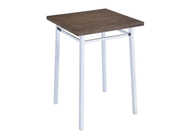 Nadie Square Bar Table in Chrome and Oak - Ornate Home
