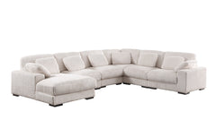Nadine Beige 155.5"W Corduroy Modular Corner Sectional Sofa with Left-Facing Chaise - Ornate Home