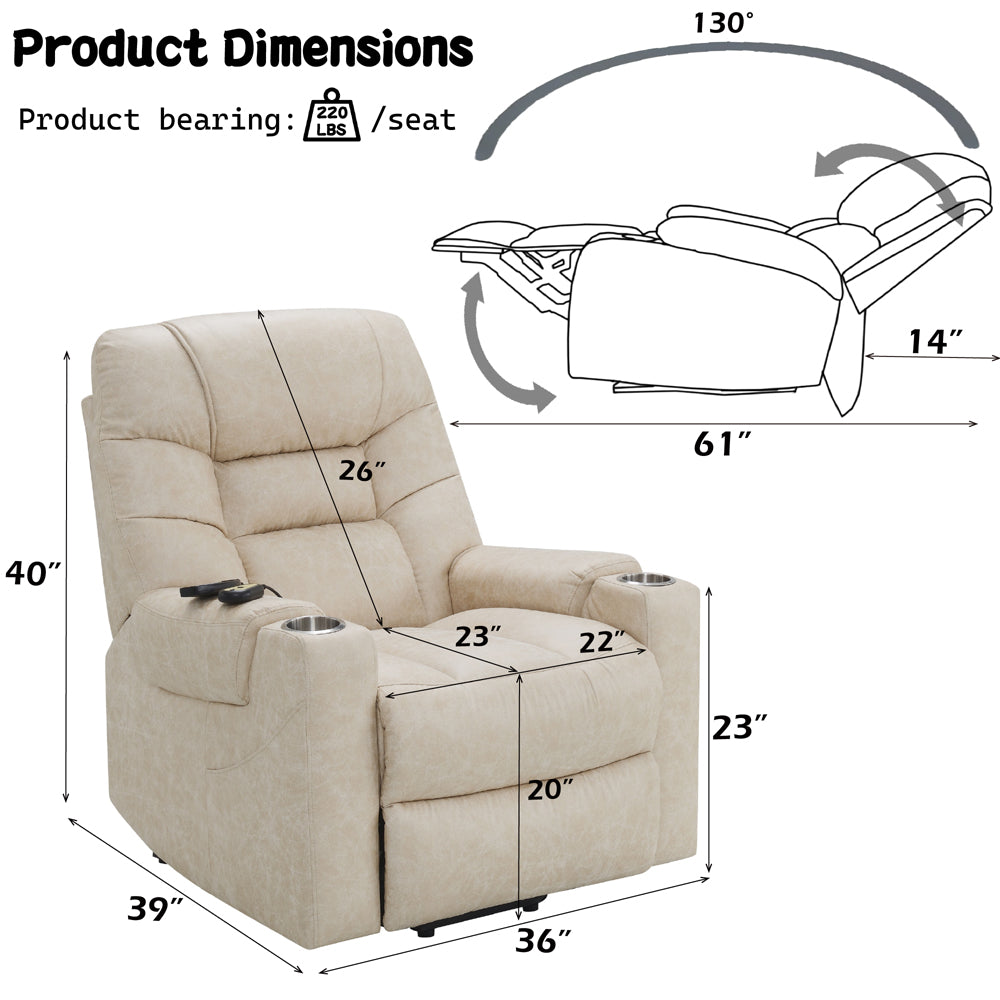 Nairi Ivory Power Recliner w/ Lift & Heating & Massage - Ornate Home