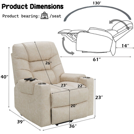 Nairi Ivory Power Recliner w/ Lift & Heating & Massage - Ornate Home