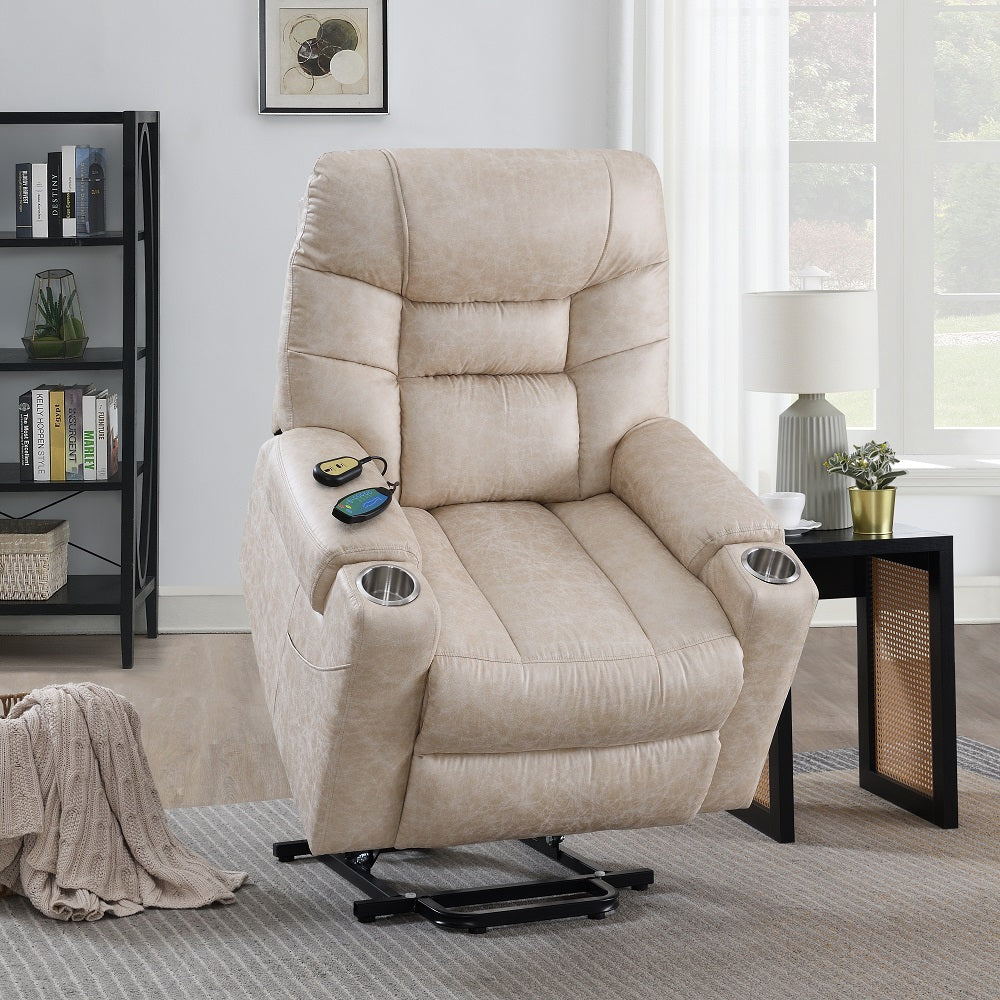 Nairi Ivory Power Recliner w/ Lift & Heating & Massage - Ornate Home