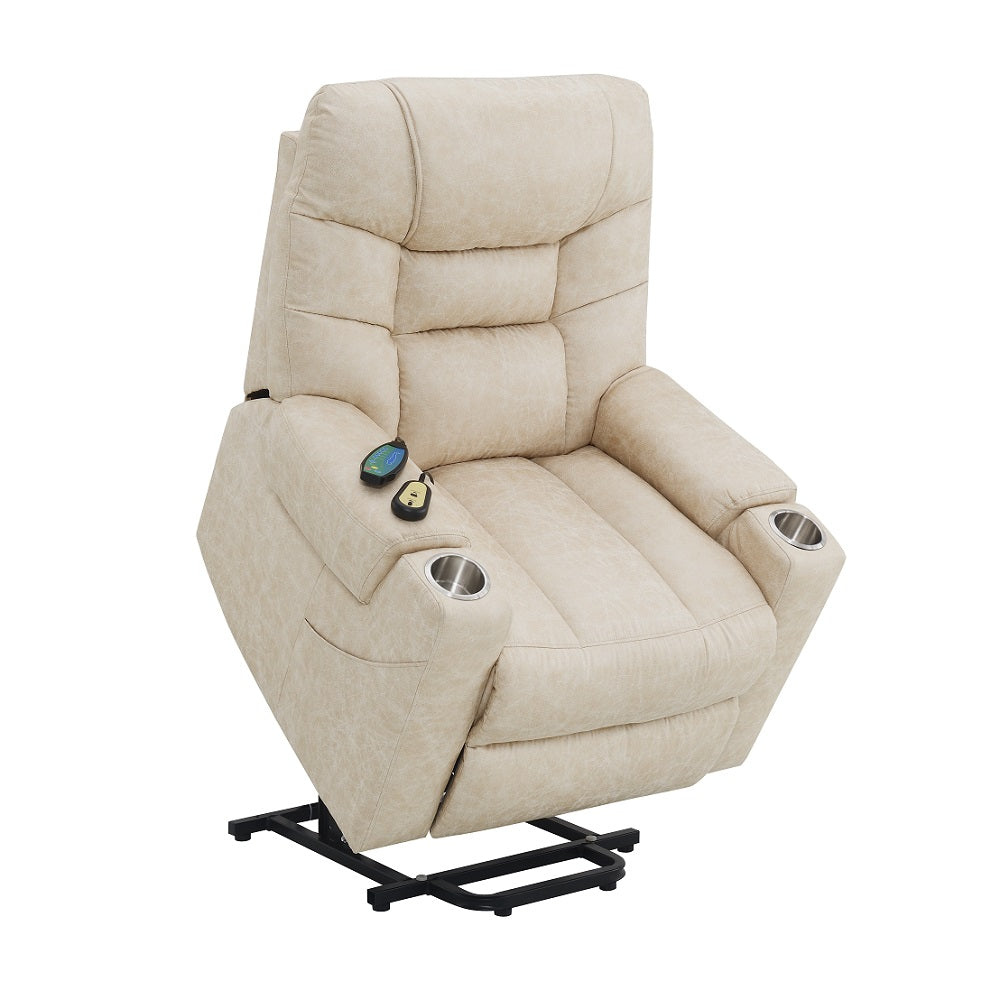 Nairi Ivory Power Recliner w/ Lift & Heating & Massage - Ornate Home