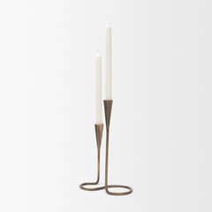 Naja Antiqued Brass Metal Double Taper Candle Holder - Ornate Home