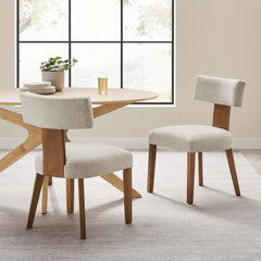 Nalani Heathered Weave Ivory Deep Brown Fabric Upholstered Dining Chairs (Set of 2) - Ornate Home