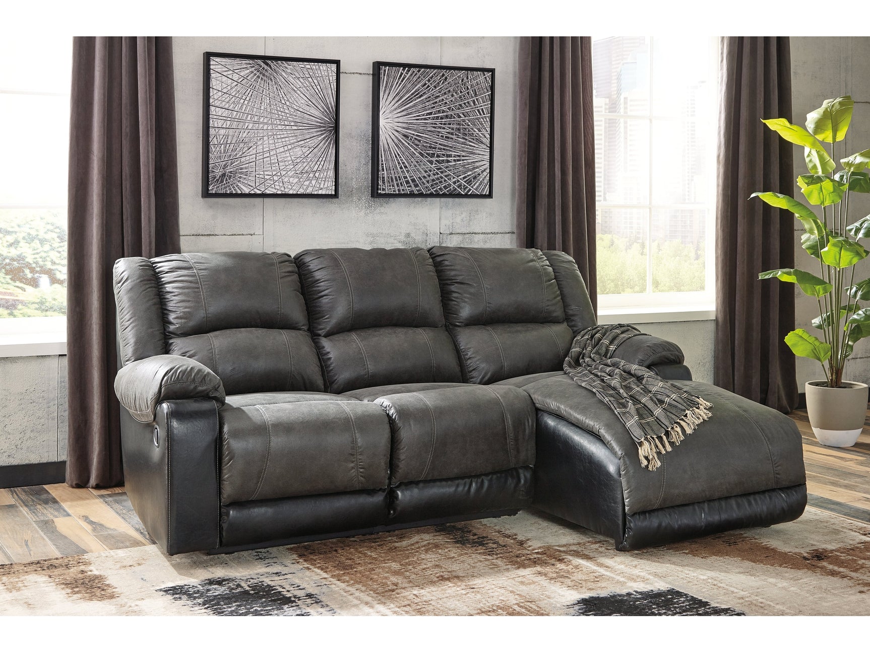 Nantahala Slate 3-Piece Reclining Sectional with Chaise - Ornate Home