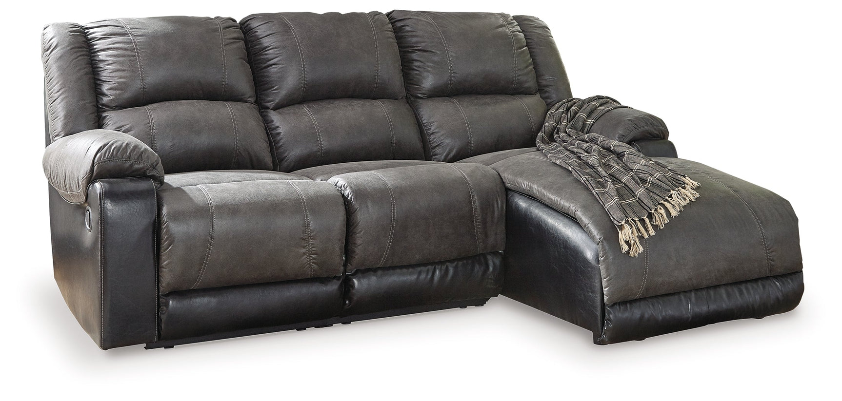 Nantahala Slate 3-Piece Reclining Sectional with Chaise - Ornate Home