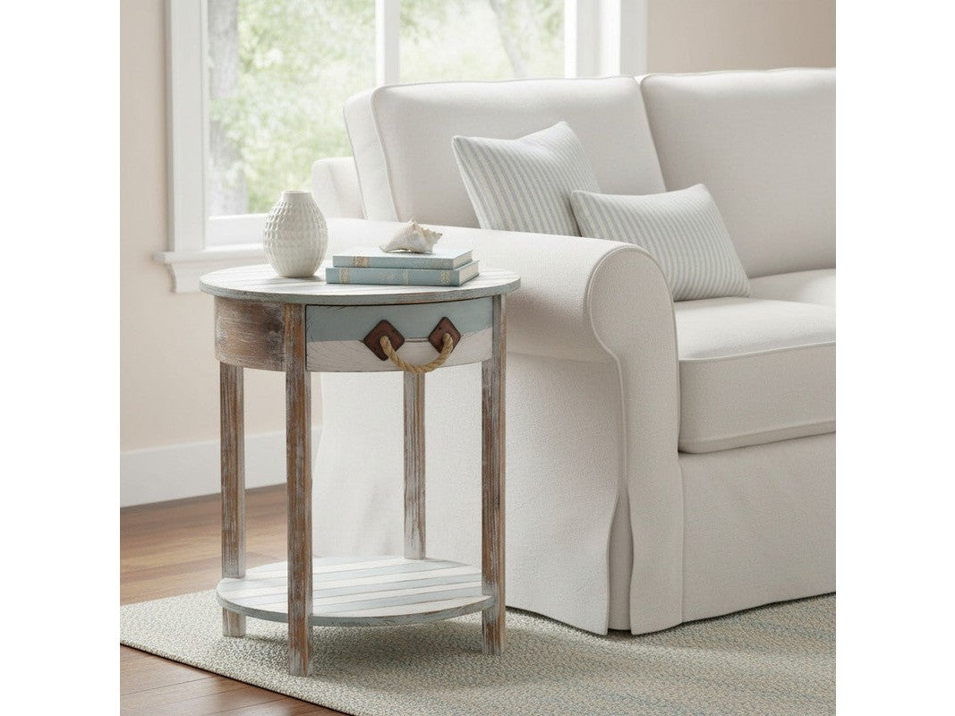 Nantucket Blue/White Round Accent Table - Ornate Home