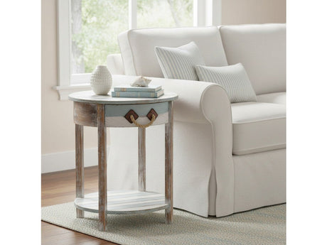 Nantucket Blue/White Round Accent Table - Ornate Home