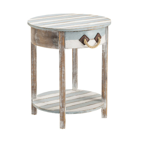 Nantucket Blue/White Round Accent Table - Ornate Home
