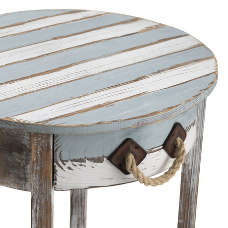 Nantucket Blue/White Round Accent Table - Ornate Home