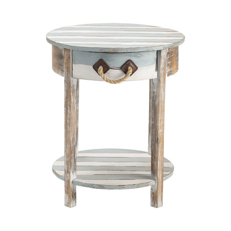 Nantucket Blue/White Round Accent Table - Ornate Home