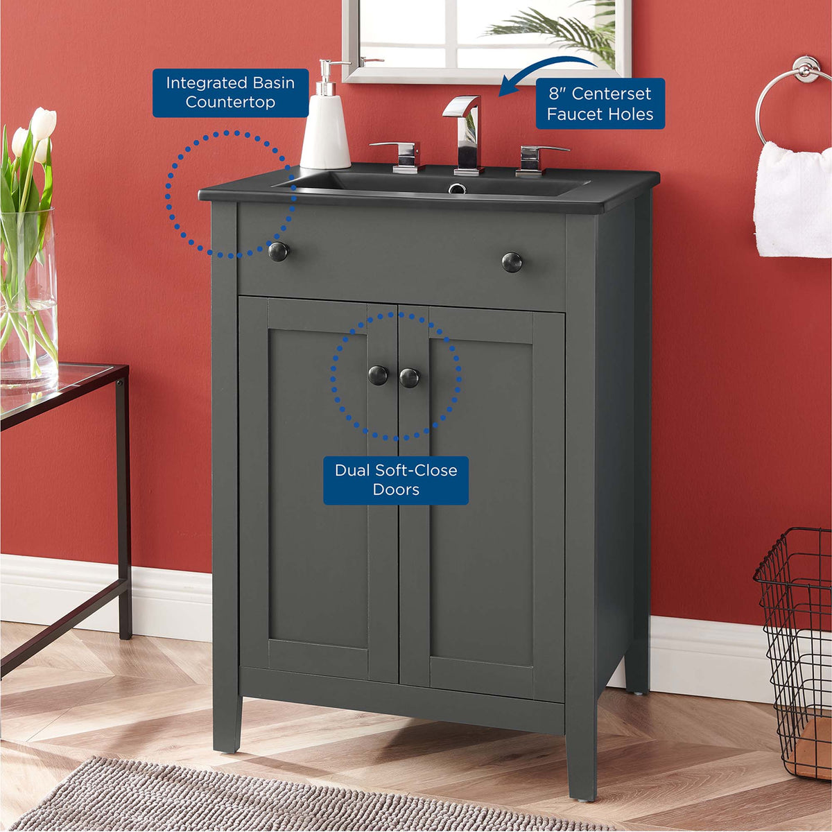 Nantucket Gray/Black 24" Bathroom Vanity - Ornate Home
