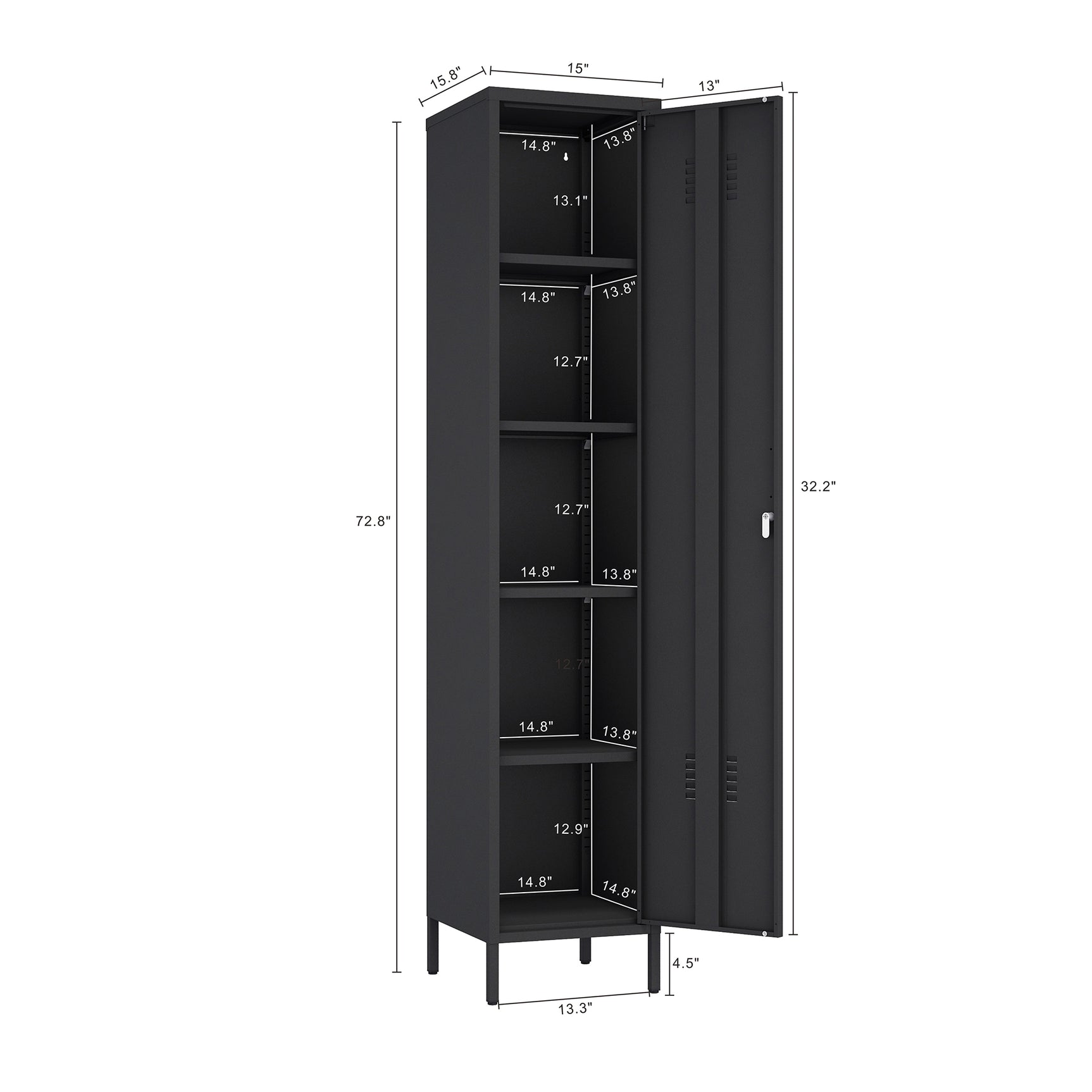 Naomi 15" Single Locker Storage Cabinet in Black - Ornate Home