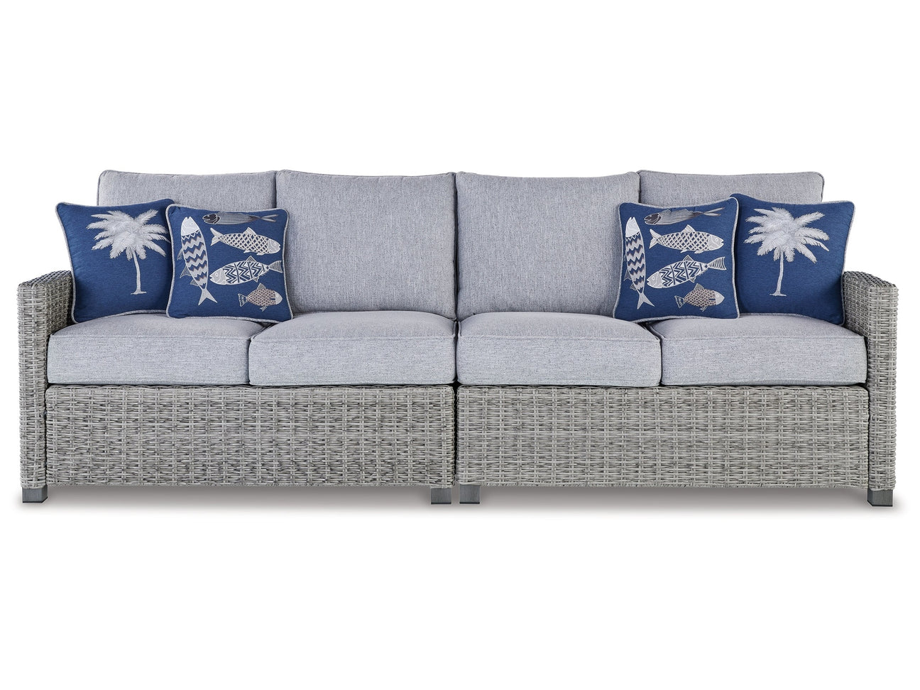 Naples Beach Light Gray Outdoor Right and Left-arm Facing Loveseat w/ Cushion (Set of 2) P439-854 - Ornate Home