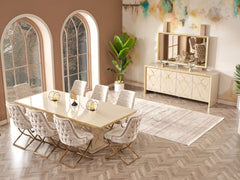 Napoli Taupe/Cream Dining Room Set (Consol With Mirror & Dining Table & 6 Dining Chair) - Ornate Home