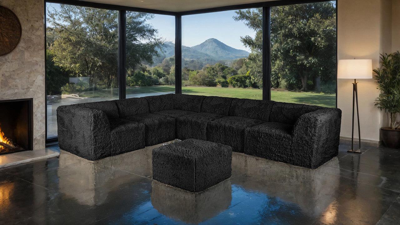 Nappi Black Large L-Sectional w/ Ottoman - Ornate Home
