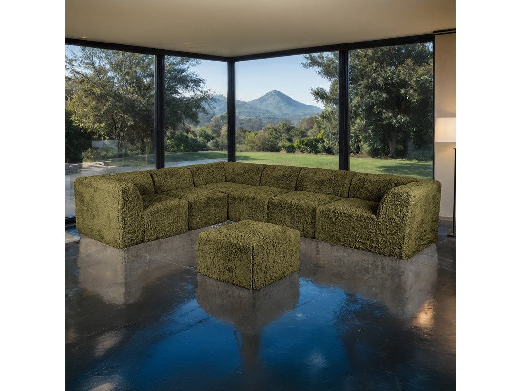 Nappi Olive Green Large L-Sectional w/ Ottoman - Ornate Home