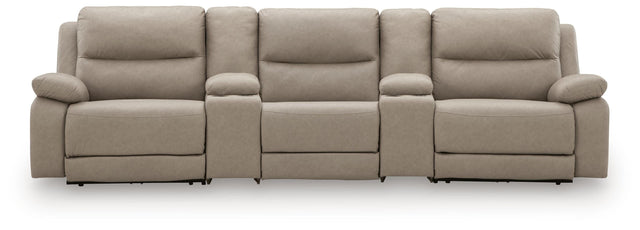 Narwhal Place Pebble 5-Piece Reclining Sectional with Storage Consoles - Ornate Home