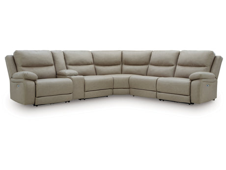 Narwhal Place Pebble 6-Piece Reclining Sectional with Storage Console - Ornate Home