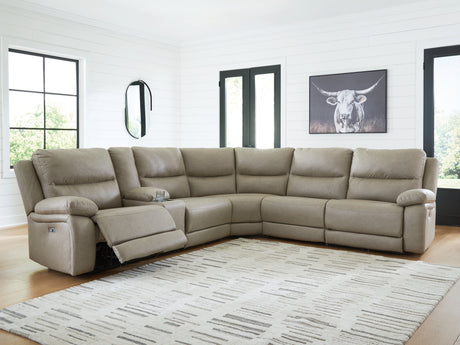 Narwhal Place Pebble 6-Piece Reclining Sectional with Storage Console - Ornate Home