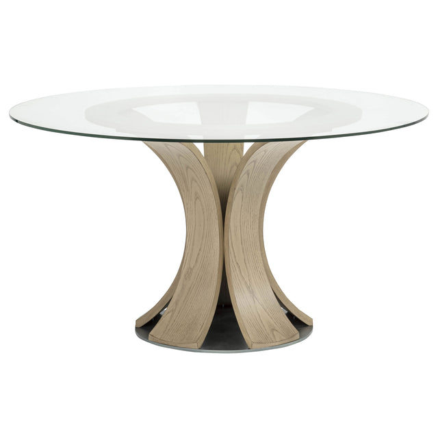 Naser Light Oak 48-inch Round Glass Top Dining Table - Ornate Home
