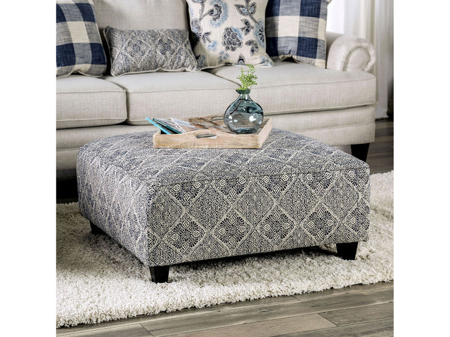 Nash Ivory/Navy Ottoman - Ornate Home