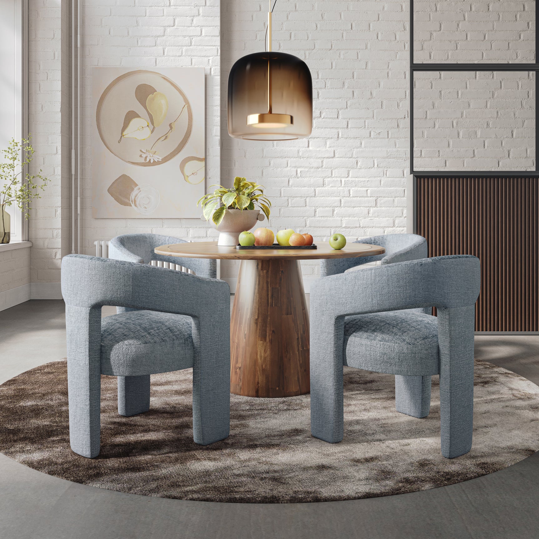 Nash Walnut/Blue Dining Table w/ 4 Gwen Chairs - Ornate Home