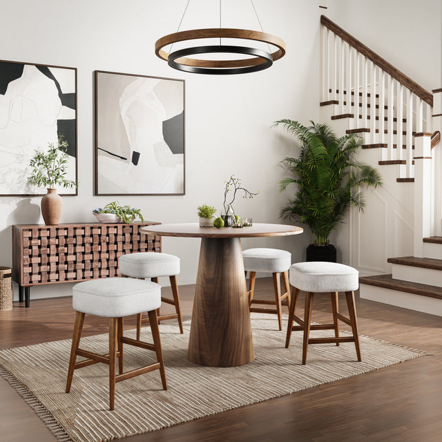 Nash Walnut Counter Table w/ 4 Wes Backless Stools - Ornate Home