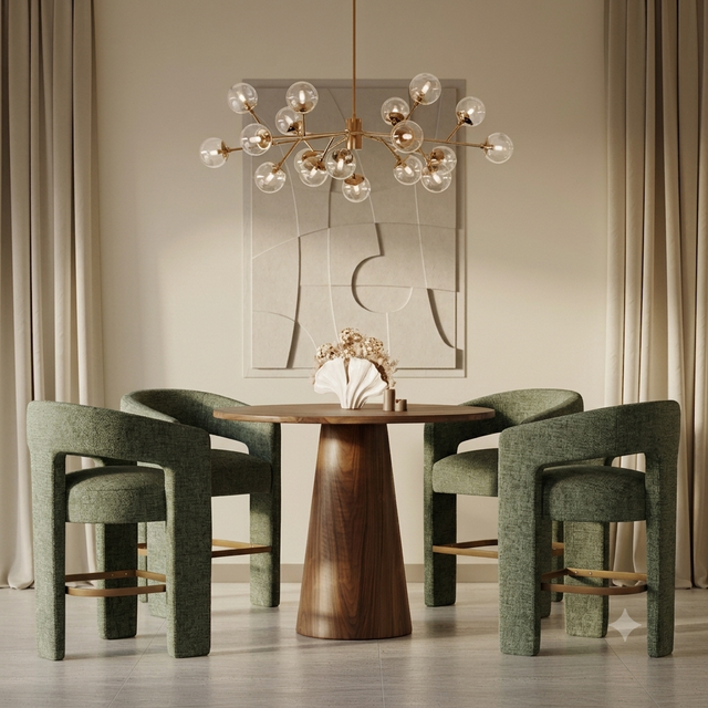 Nash Walnut/Forest Counter Table w/ 4 Gwen Stools - Ornate Home